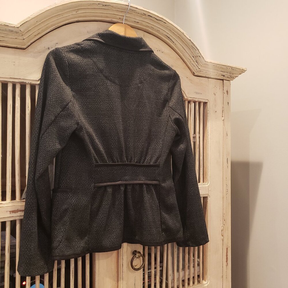 Max Studio Knit Dark Gray/ Black  Knit Fabric Blazeer with black piping Medium